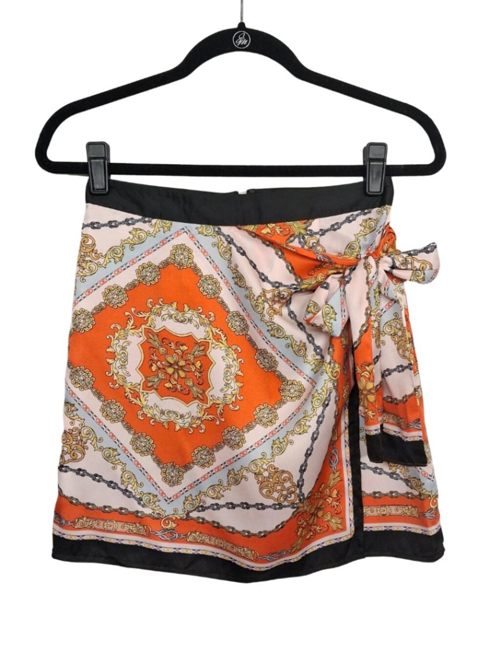 FOREVER 21 Wrap Skirt Mini Orange Scarf Print Tie Summer Small